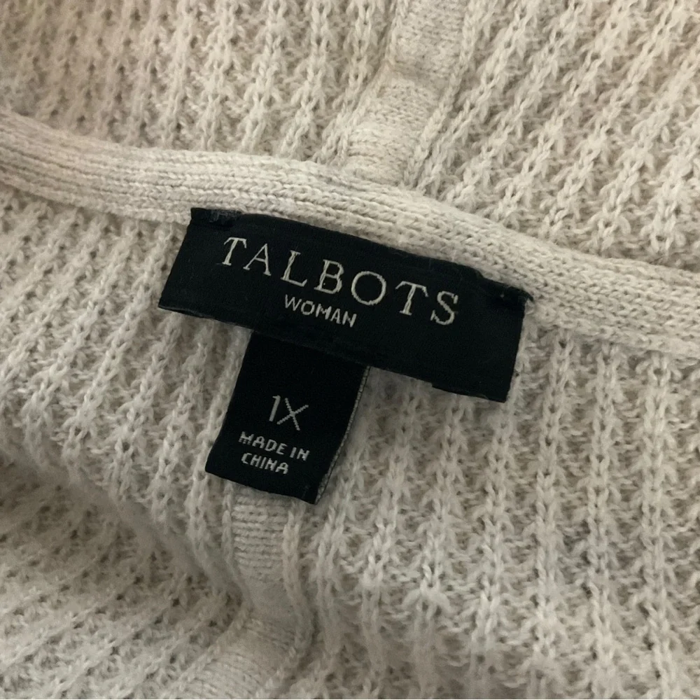Talbots Waffle Knit Hooded Thermal Sweater 1X Full Zip Neutral Long Lightweight - Picture 10 of 11